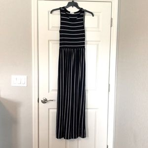 S, Navy blue and white striped maxi dress